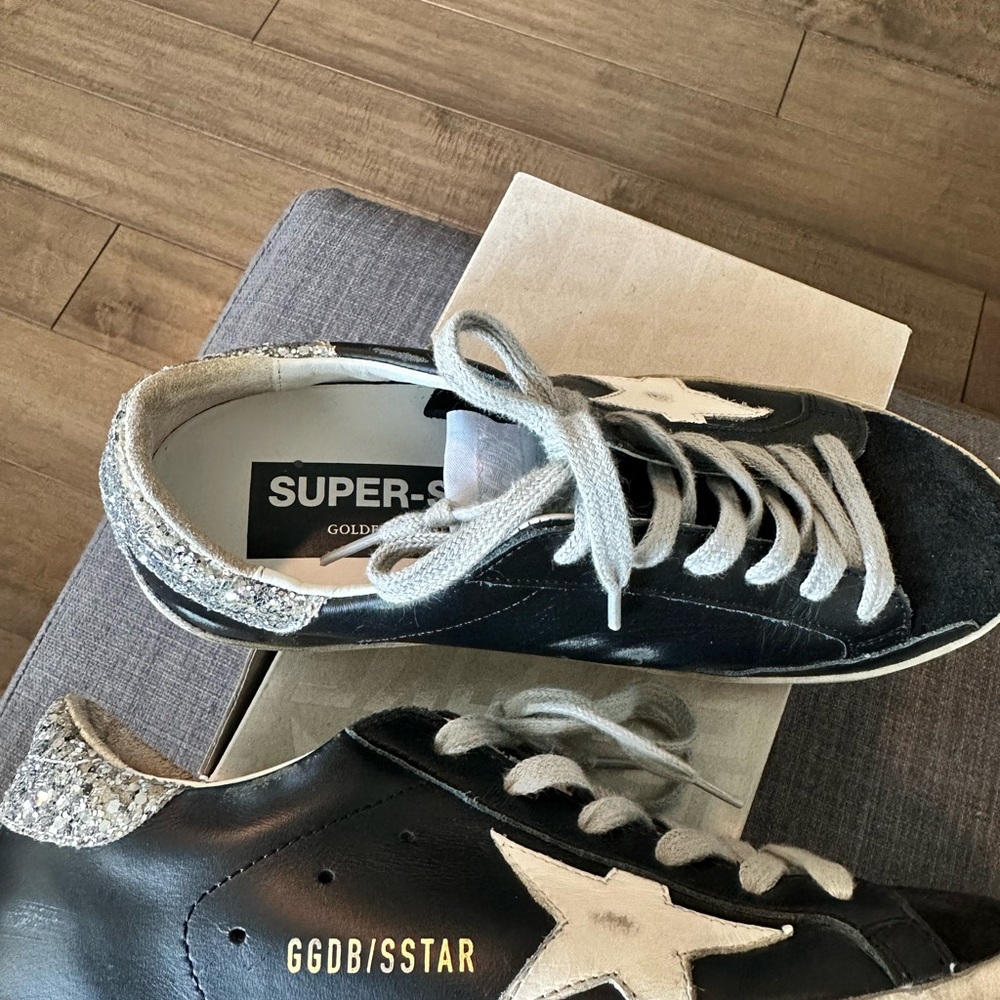 Golden Goose Women's Black and Silver Sneakers 36